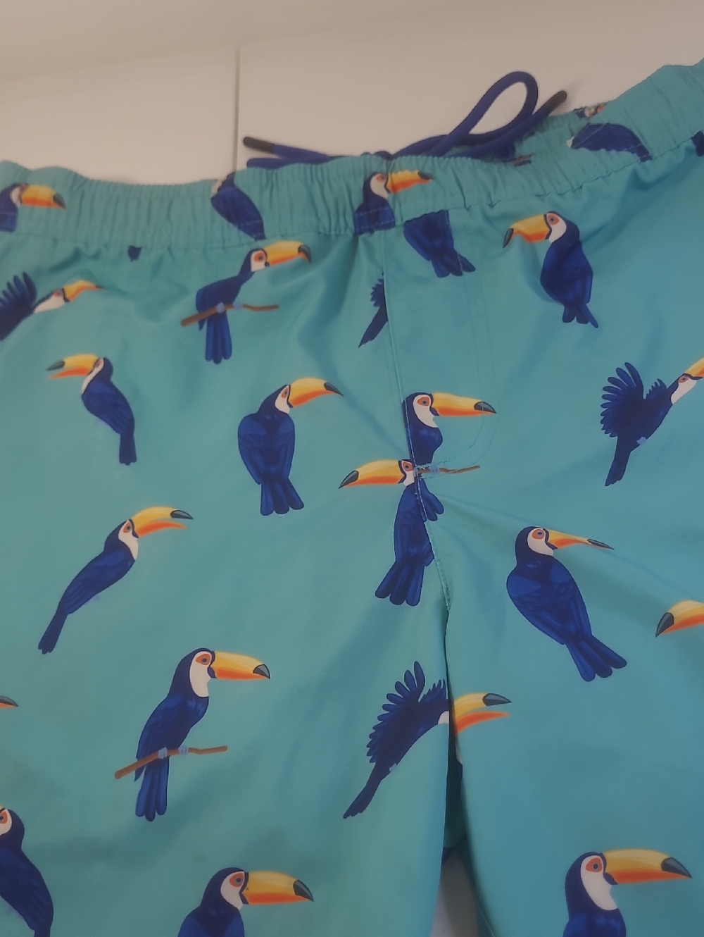 LRD Brand Turquoise Swim Trunks Blue Toucans Inner Lining Compression Short